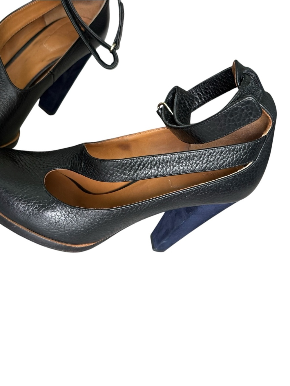 Chloe Black & Blue Leather Suede Ankle-Strap Pointed-Toe Pumps Size 8.5 - Picture 3 of 12